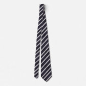 Classic Navy & Silver Diagonal Striped Stropdas (Achterkant)