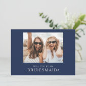 Classic Navy Silver Photo Bridesmaid proposal Kaar Kaart (Staand voorkant)