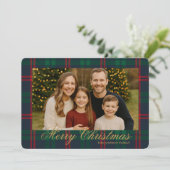 Classic Navy Tartan Plaid Photo Christmas Card Kaart (Staand voorkant)