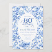 Classic Navy Toile Roses 60th Birthday Invite  Kaart (Voorkant)