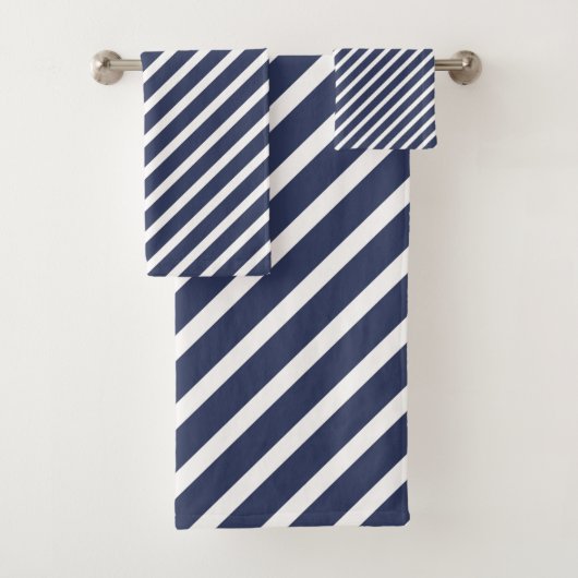 CLASSIC NAVY WHITSTRIPE BATHROOM TOWEL SET BAD HANDDOEK (Insitu)