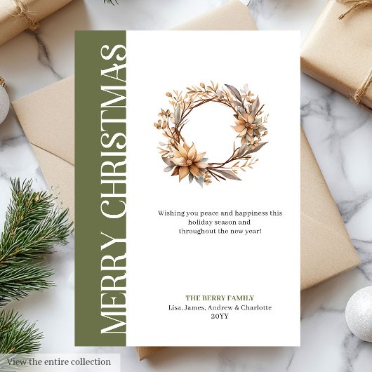 Classic neutral Christmas wreath greeting card Feestdagenkaart