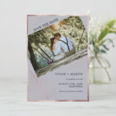 Classic Neutral grijs mat Roos gouden bladeren bru Save The Date (Staand voorkant)