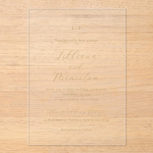 Classic Neutral Monogram Elegant Wedding Acryl Uitnodigingen (Voorkant)