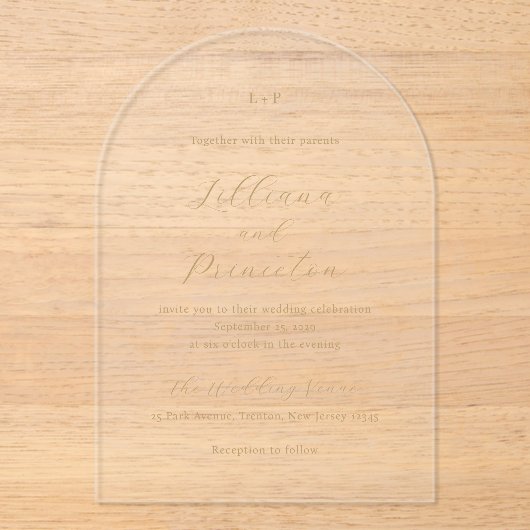 Classic Neutral Monogram Elegant Wedding Acryl Uitnodigingen (Voorkant)