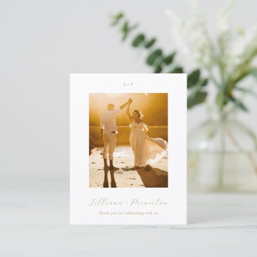 Classic Neutral Monogram Elegant Wedding Bedankkaart (Staand voorkant)
