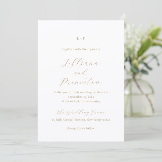 Classic Neutral Monogram Elegant Wedding Kaart (Staand voorkant)