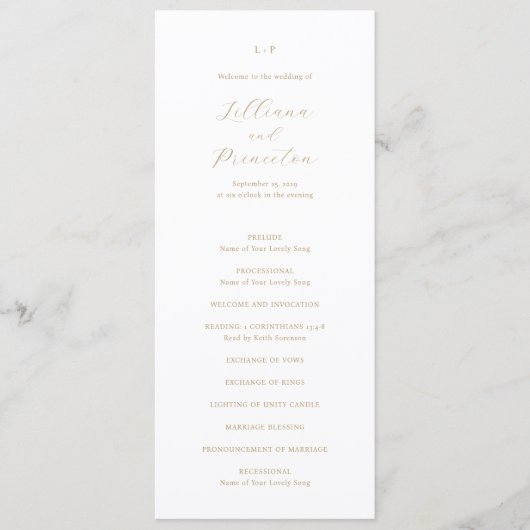 Classic Neutral Monogram Elegant Wedding Programmakaart (Voorkant)
