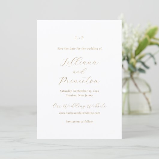 Classic Neutral Monogram Elegant Wedding Save The Date (Staand voorkant)