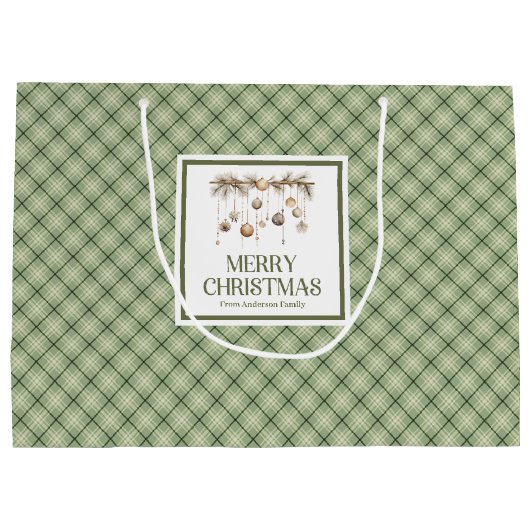 Classic Nordic Christmas Gift Bag Gold Script Styl Groot Cadeauzakje (Achterkant)