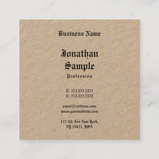 Classic Nostalgie Sjabloon Echt Kraft Papier Vierkante Visitekaartje (Achterkant)