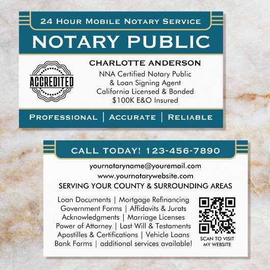 Classic Notaris Signing Agent ID Logo Blue Gold Visitekaartje