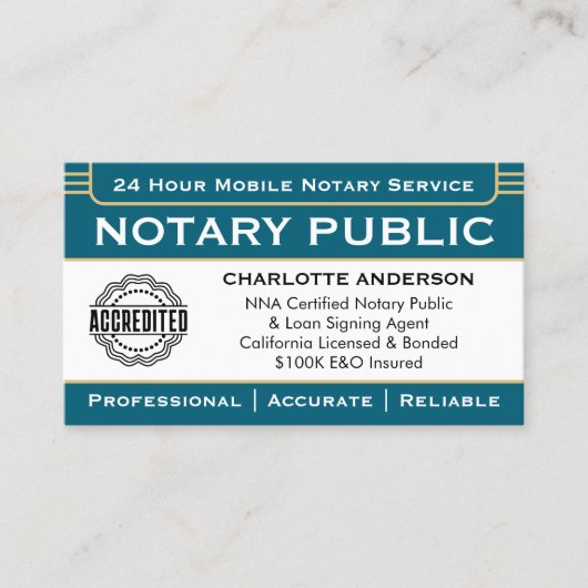 Classic Notaris Signing Agent ID Logo Blue Gold Visitekaartje (Voorkant)