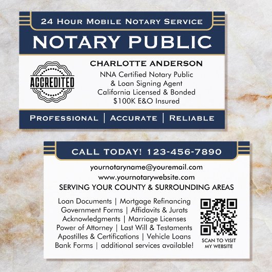 Classic Notaris Signing Agent ID Logo Navy Gold Visitekaartje