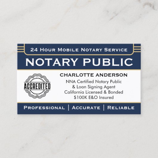 Classic Notaris Signing Agent ID Logo Navy Gold Visitekaartje (Voorkant)