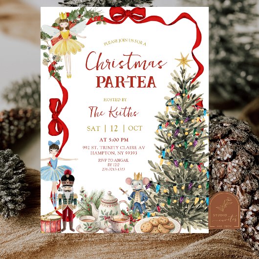 Classic Nutcracker Red Bow Coquette Christmas Kaart