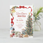 Classic Nutcracker Red Bow Coquette Christmas Kaart (Staand voorkant)