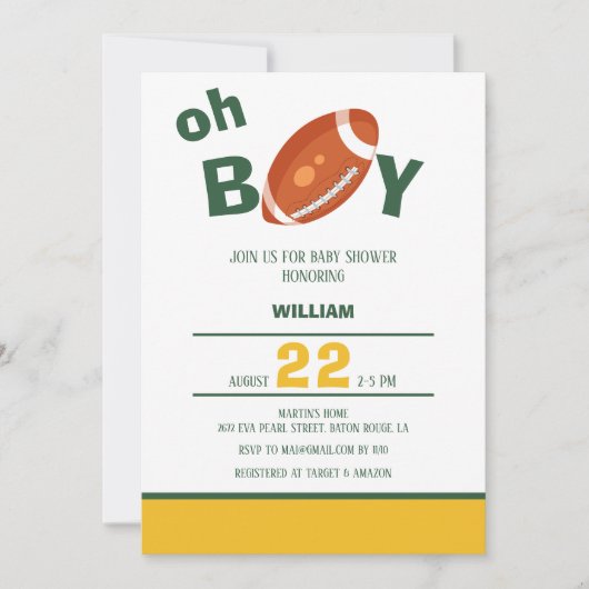 Classic Oh Boy Retro Football Baby shower Kaart (Voorkant)