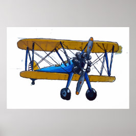 Classic old biplane with tricycle gear poster