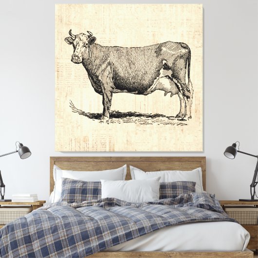Classic Old Fashioned Koe Art Canvas Afdruk (Insitu (Slaapkamer))