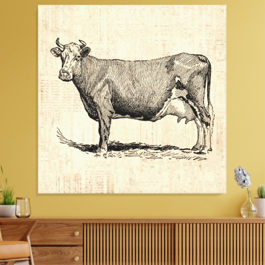 Classic Old Fashioned Koe Art Canvas Afdruk (Insitu (Woonkamer))