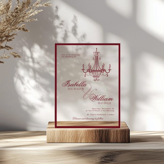 Classic Old Money Deep Red Retro Timeless Wedding Acryl Uitnodigingen