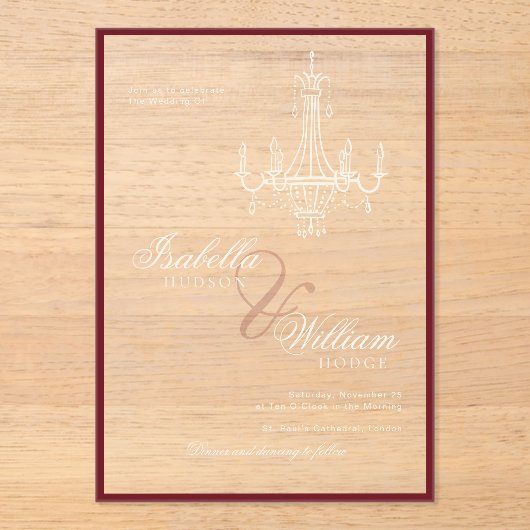 Classic Old Money Deep Red Retro Timeless Wedding Acryl Uitnodigingen (Voorkant)