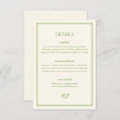 Classic Old Money White and Green Wedding Details Informatiekaartje (Voorkant / Achterkant)