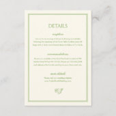 Classic Old Money White and Green Wedding Details Informatiekaartje (Voorkant)