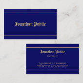 Classic Old Style Font Text Elegant Navy Blue Gold Visitekaartje (Voorkant / Achterkant)