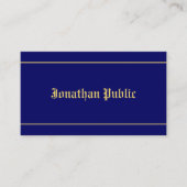 Classic Old Style Font Text Elegant Navy Blue Gold Visitekaartje (Voorkant)