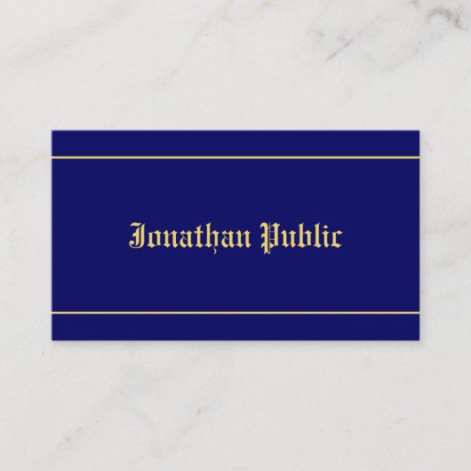 Classic Old Style Font Text Elegant Navy Blue Gold Visitekaartje (Voorkant)