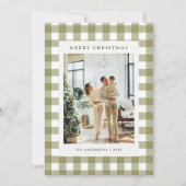 Classic Olive Gingham Plaid 5 Photo Christmas Feestdagenkaart (Voorkant)