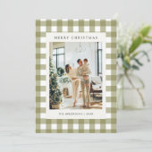Classic Olive Gingham Plaid 5 Photo Christmas Feestdagenkaart (Staand voorkant)