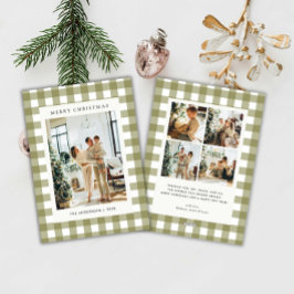Classic Olive Gingham Plaid 5 Photo Christmas Feestdagenkaart