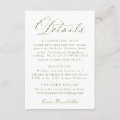 Classic Olive Green Calligraphy Wedding Details Informatiekaartje (Voorkant)