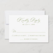 Classic Olive Green Calligraphy Wedding RSVP Kaartje (Voorkant)