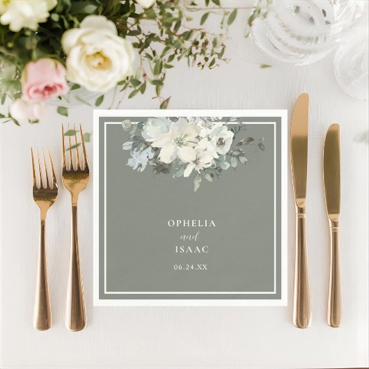 Classic Olive Green Floral Wedding Servet