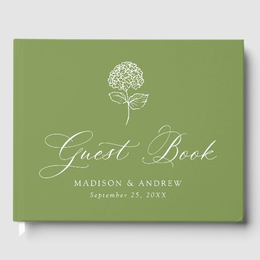 Classic Olive Green Hydrangea Wedding Gastenboek (Voorkant)