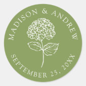 Classic Olive Green Hydrangea Wedding Ronde Sticker (Voorkant)