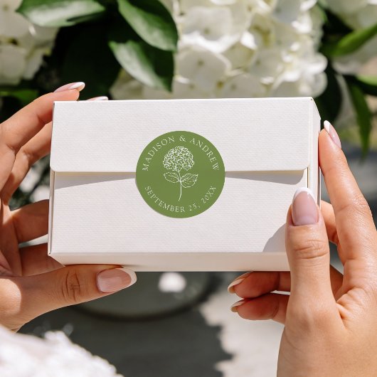 Classic Olive Green Hydrangea Wedding Ronde Sticker
