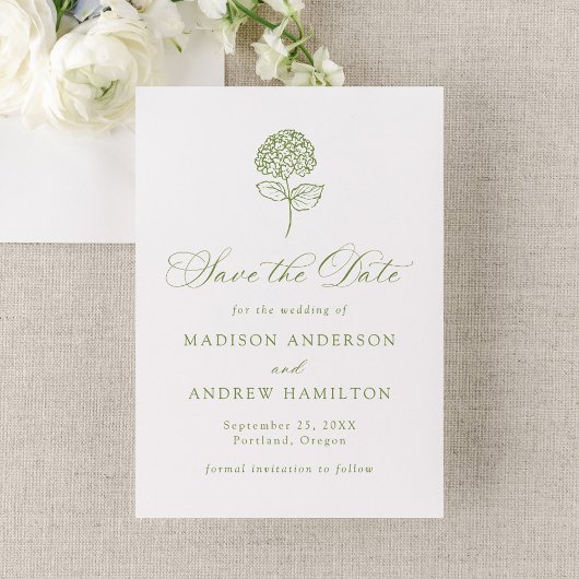 Classic Olive Green Hydrangea Wedding Save The Date
