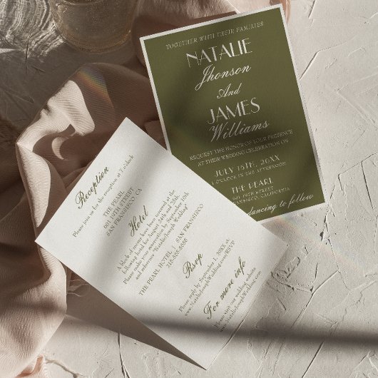 Classic Olive Green Old Money All In One Wedding Kaart