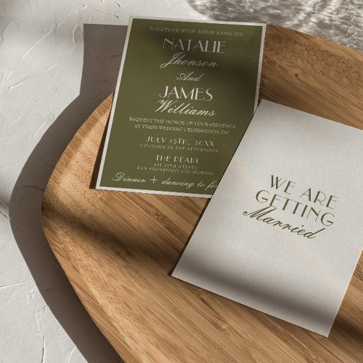 Classic Olive Green Old Money Luxury Wedding Kaart
