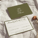 Classic Olive Green White Old Money Fancy Wedding RSVP Kaartje<br><div class="desc">A classy and elegant calligraphy Olive green and white retro old money wedding rsvp card. That has a vintage and modern white old background with green script and hand written whimsical stylish wording. Luxurious and chic with classic handwritten lettering. It is all editable by clicking on the personalize button.</div>