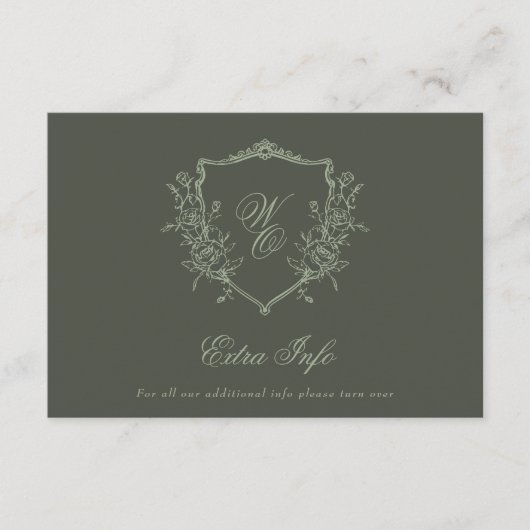 Classic Olive Sage Krans Details Elegant Huwelijk Informatiekaartje (Voorkant)