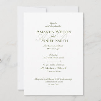 Classic Olive Wedding Invitation Kaart