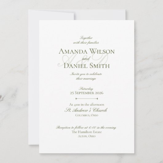 Classic Olive Wedding Invitation Kaart (Voorkant)