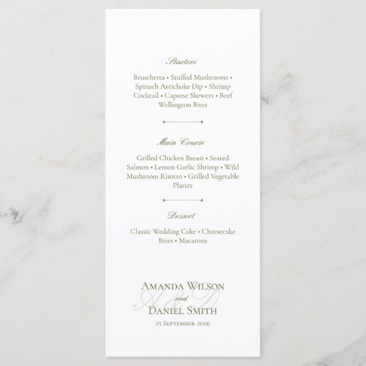 Classic Olive Wedding Menu (Voorkant)