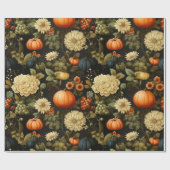Classic Oogst  Pompoen & Zwarte Bloemen Cadeaupapier (Vlak)